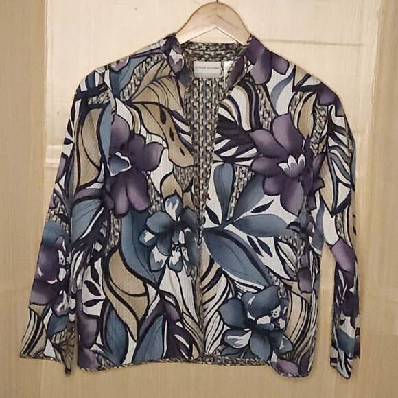 Alfred Dunner Petite Quilted Purple Blue Floral Blazer 12P - Picture 1 of 5